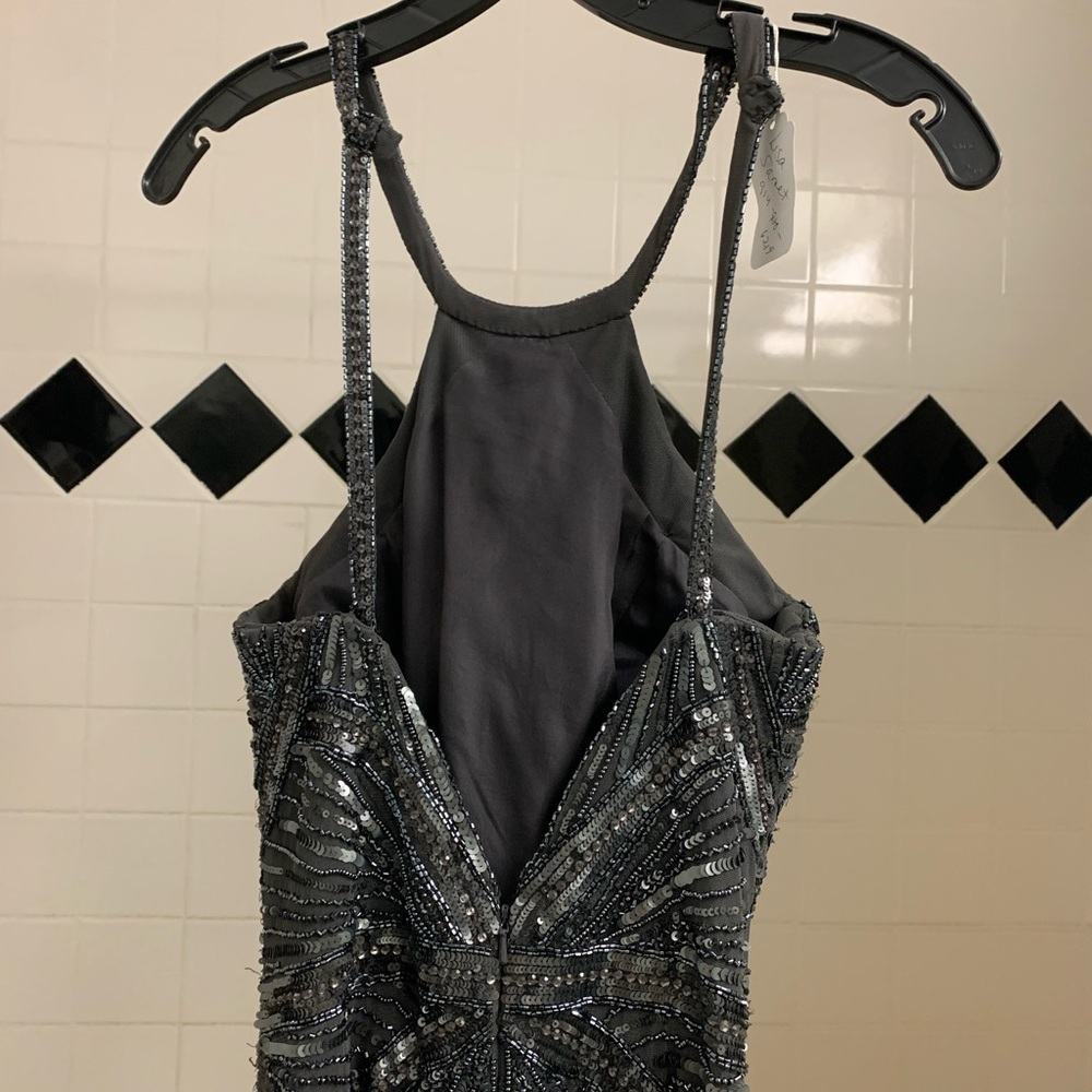 Beaded Black Maxi Dress with Halter Neck